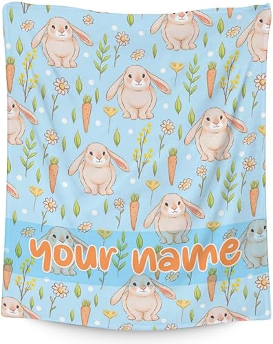 Miniatura 7 de Manta de conejo personalizada con nombre, 50 x 40 pulgadas, bonita manta para niños y niñas, mantas negras suaves y peludas para cuna, sofá y viajes