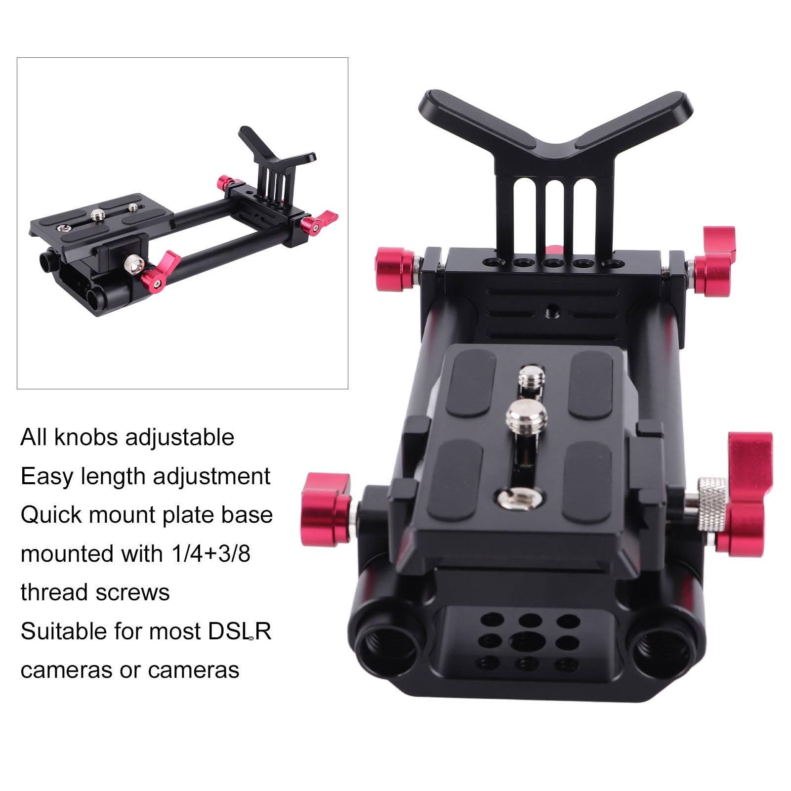 Piastra base universale per guida per asta per fotocamera, di supporto per guida da 15 mm, staffa per obiettivo a forma di Y con piastra a sgancio rapido, piastra base per guida