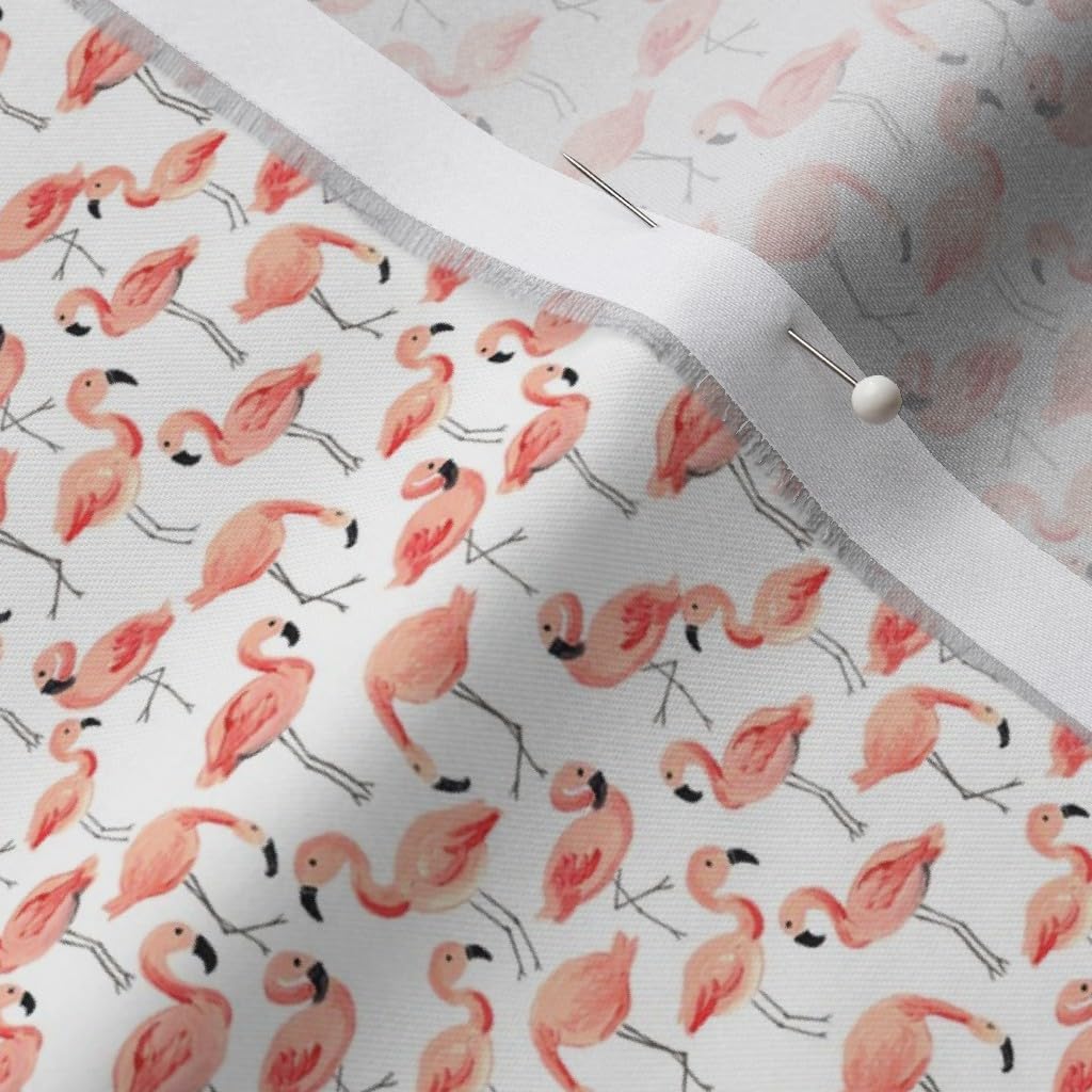 Spoonflower Fabric - Flamingo Party Tiny Flamingos Birds Pink White Black Bird Nursery Printed on Organic Cotton Sateen Fabric by The Yard - Sewing Quilting Apparel Home Decor