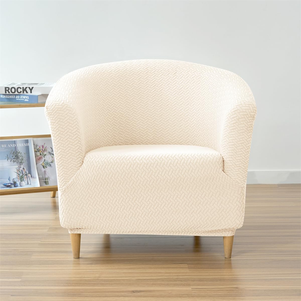 Housse de Fauteuil Cabriolet 1 Place Beige Chesterfield Jacquard Extensible Tub Chair pour Salon Café