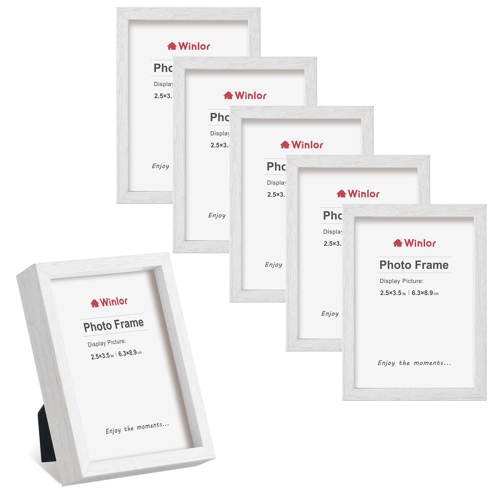 Winlor Mini Picture Frames, 6 Pack, 2.5x3.5 inch Small Photo Frames, Multi-Display Options for Desk, Shelf, Wall Mount – Perfect for Baby Photos, Polaroids, and Gifts, White