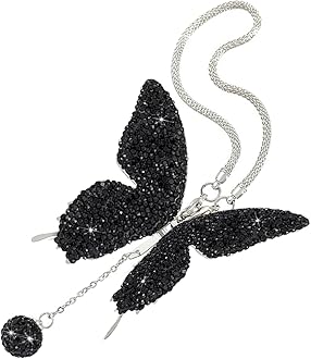 Zikefest Bling Butterfly Diamond Car Hanging Accessories for Women, Crystal Car Rear View Mirror Charms, Auto Decoration Lucky Gifts Hanging Interior Crystal Ornament Pendant Decor for Cars (Black)