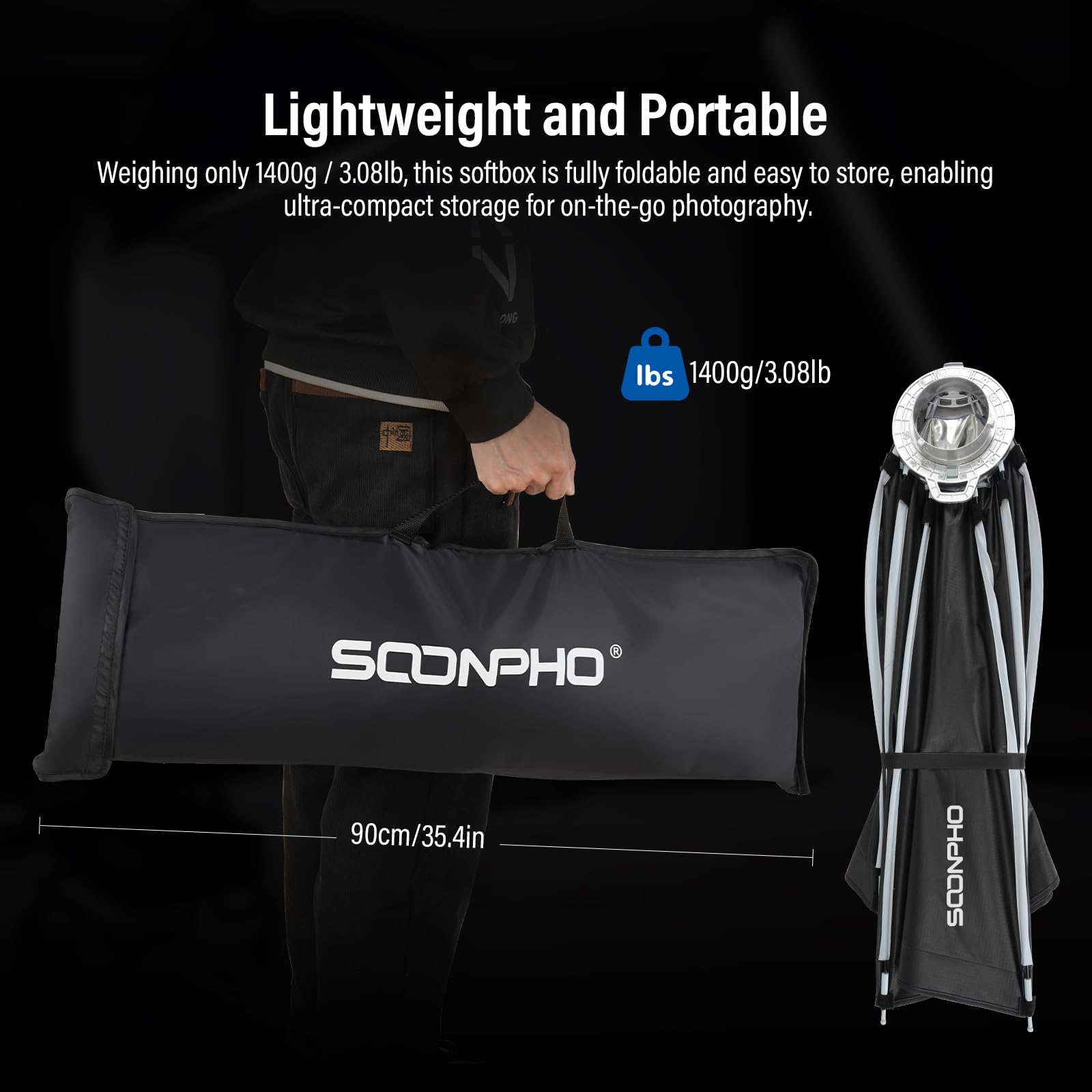 Soonpho Softbox ottagonale da 120 cm, Softbox Bowens a sgancio rapido con griglia a nido d'ape, diffusori di luce, borsa per Godox SL60W, SL60IID, SL60IIBI, per Neewer CB60B, FS150B, CB100C, per