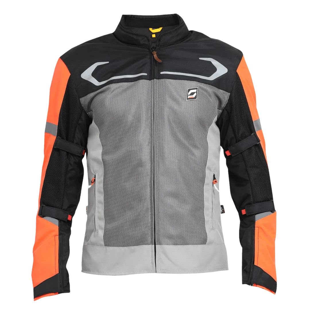 SOLACE Unisex-Adult AirX v2 Riding Jacket (M) SafeTech CE Level 2 Protectors (Shoulder Elbow & Back) PowerTector CE Level 1 Protectors (Chest) - Colour - Orange Grey Black with free RainLiner-image-31