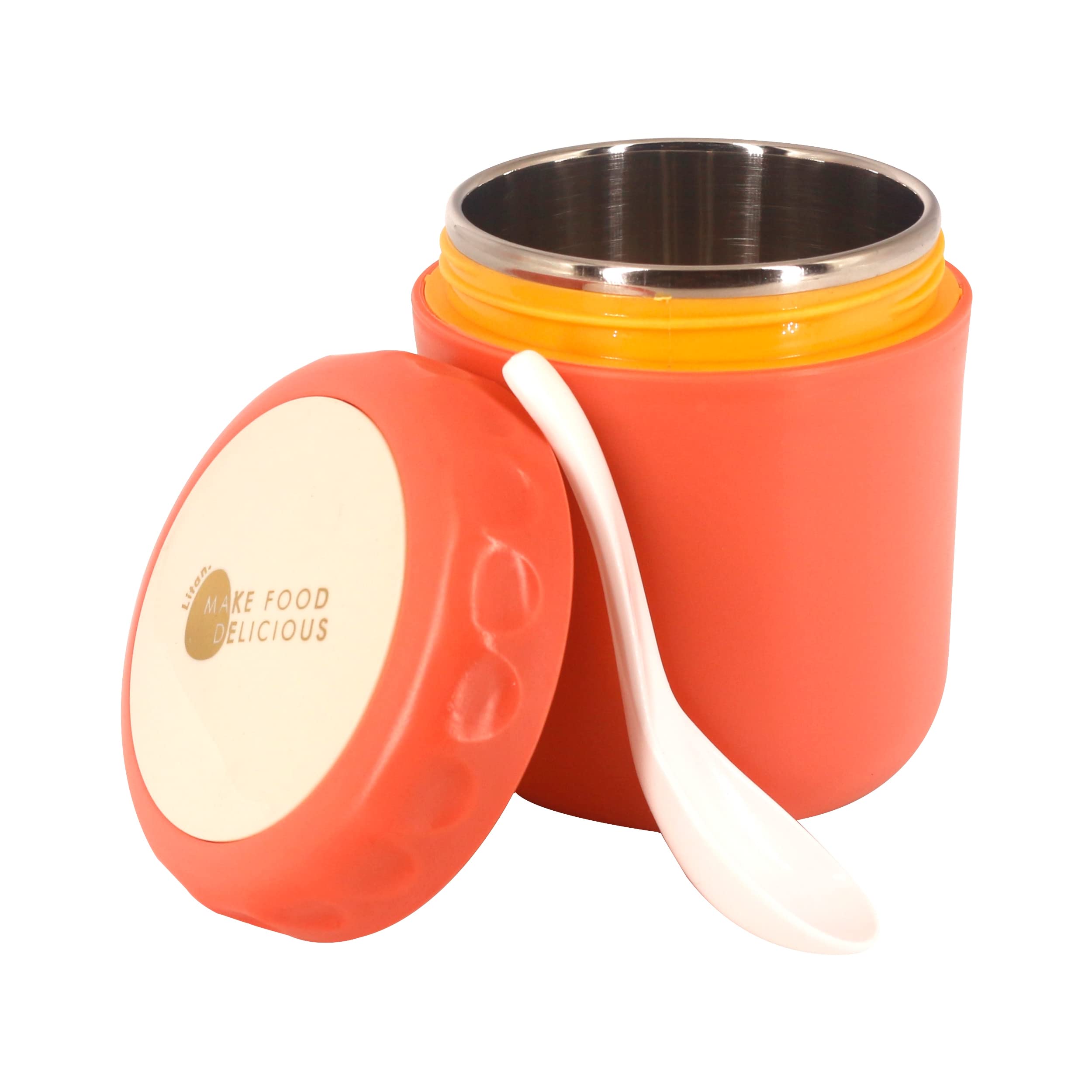 Tarro de comida infantil de 13.5 onzas, recipiente aislado para sopa para alimentos fríos y calientes, acero inoxidable (naranja rojo)