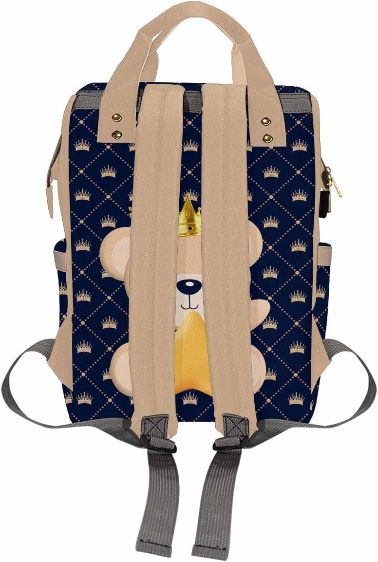 Custom Prince Bear Diaper Bag with Name, Personalized Light Blue Crown Cute Mommy Daypack with Snowflake, Nylon Waterproof Backpack for Baby Boy, Gifts for Newborn Moms Suitable for Travel Outdoor Use