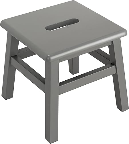 Miniatura 3 de eHemco Taburete de madera maciza para adultos y niños, 12.25 pulgadas, gris, juego de 2