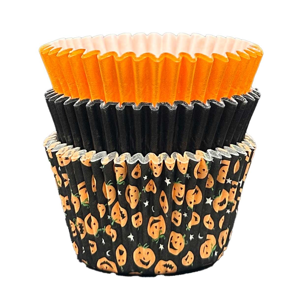 Scrumptious! - Cupcake Cases - Halloween Pumpkin, Orange and Black - 36PC 65GSM 51mm x 38mm Greaseproof Paper Baking Cases - Great for Birthday and Spooky Party Muffins, Cakes and Bakes