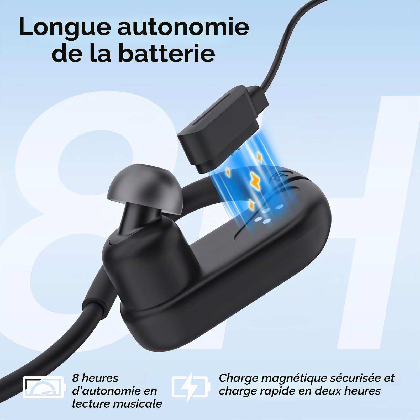 Écouteurs Natation, IPX8 Étanche Casque Conduction Osseuse sans Fil Bluetooth 5.4, in Ear, Ecouteurs Osseux Waterproof avec Lecteur MP3 8 Go pour Natation Surf Fitness