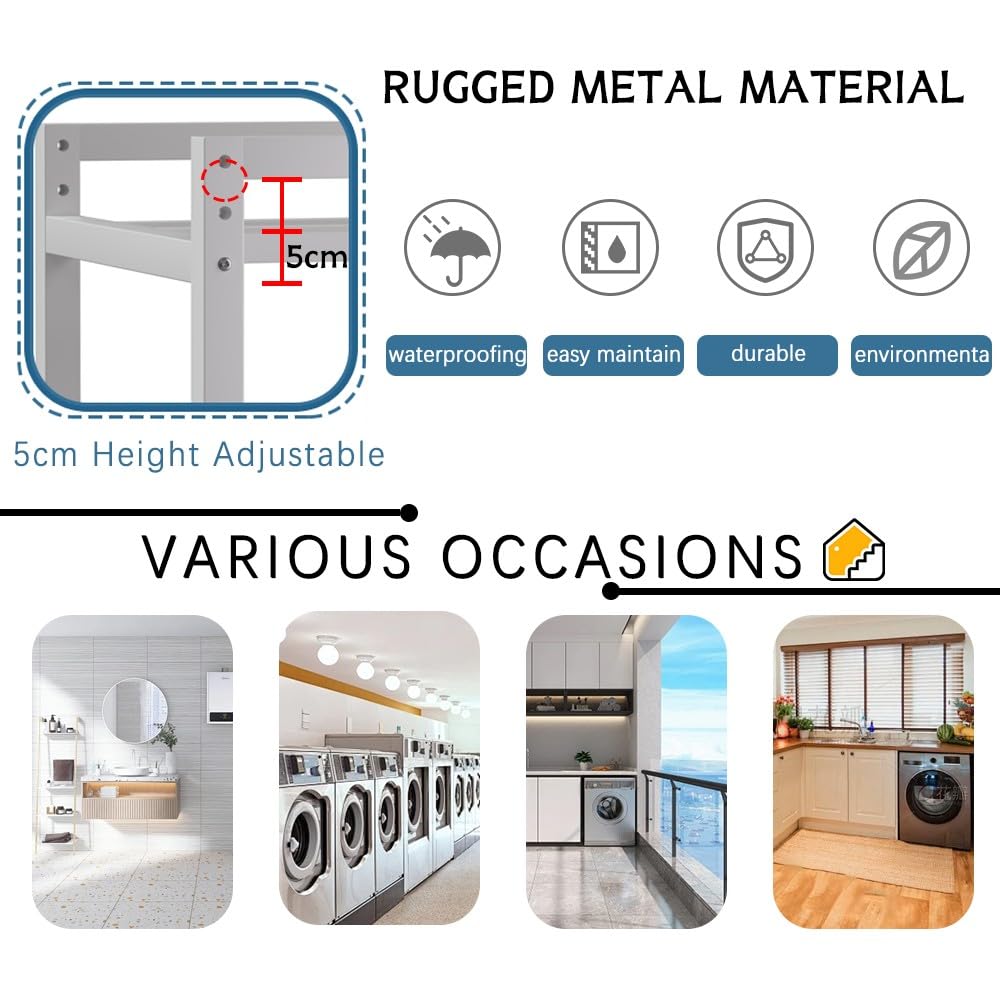 Mobile Lavatrice Asciugatrice Regolabile | Supporto Metallo Resistente 300kg | Per Bagno Cucina - Foto 12