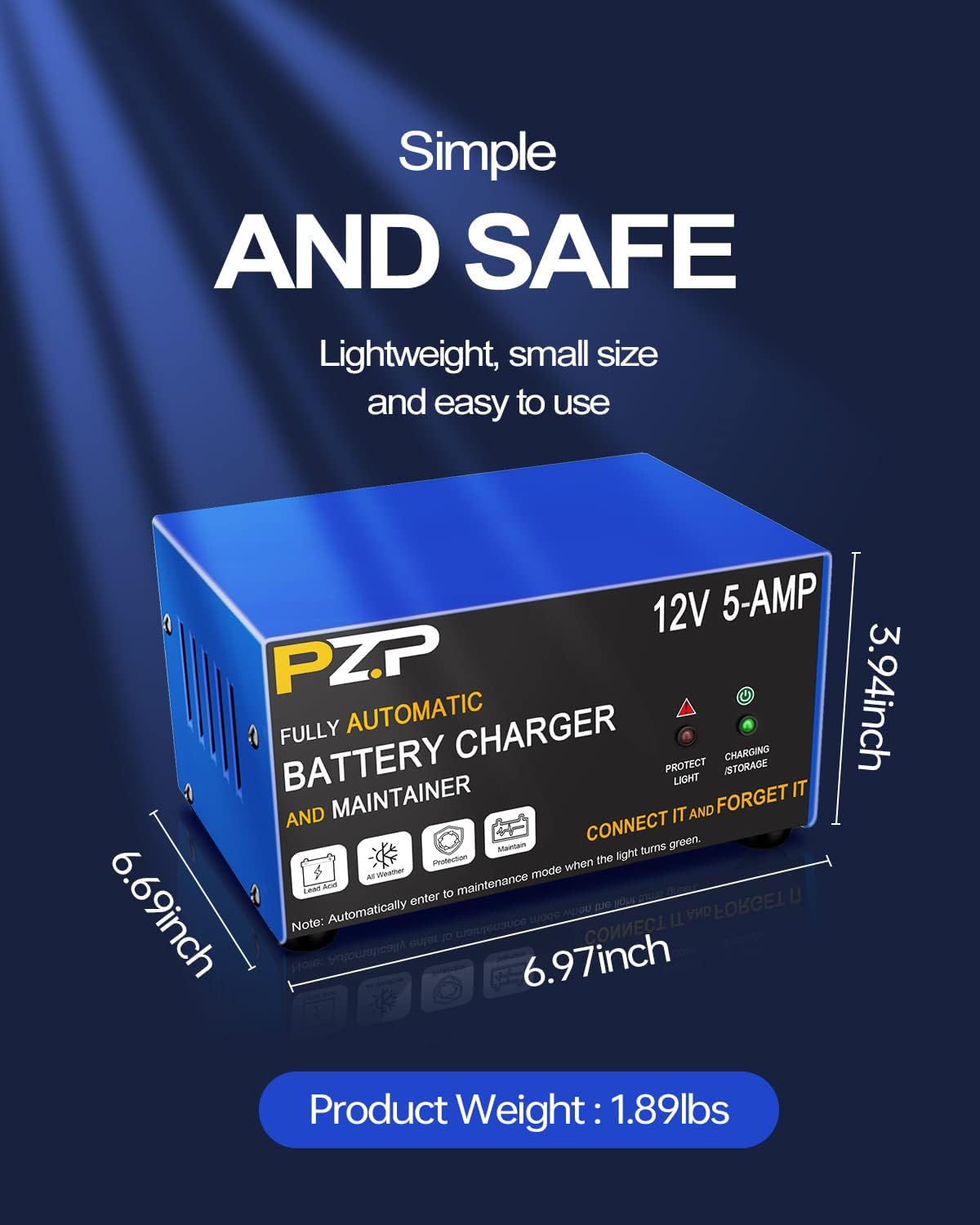 Caricabatteria automatico per auto – 12 V 0-5 A regolabile Smart Trickle Charger con riparazione della batteria, desolfazione automatica, funzioni di compensazione della temperatura, adatto per AGM