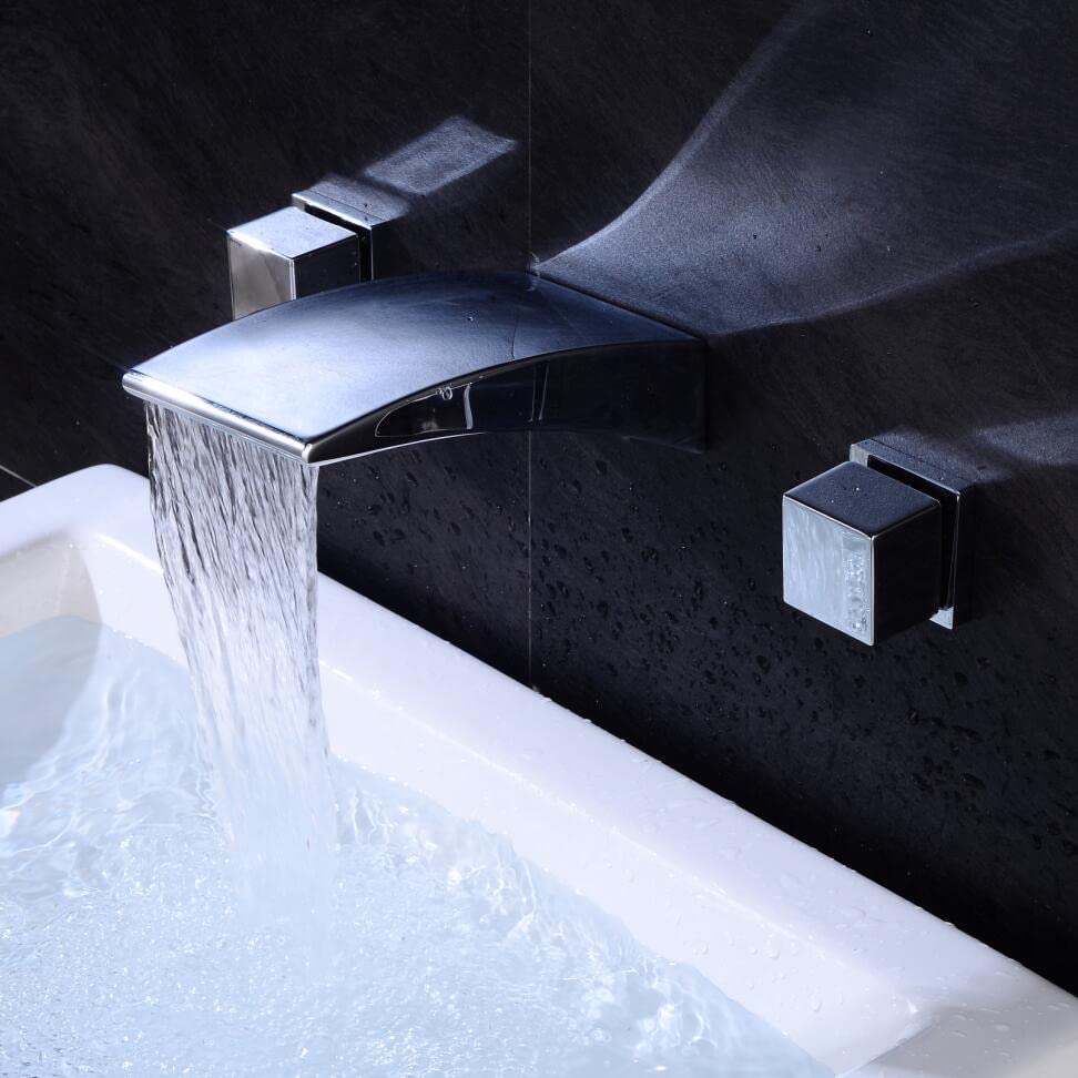 Robinet d'évier cascade mural pour une salle de bain zen, mélangeur double poignée FIDEMM