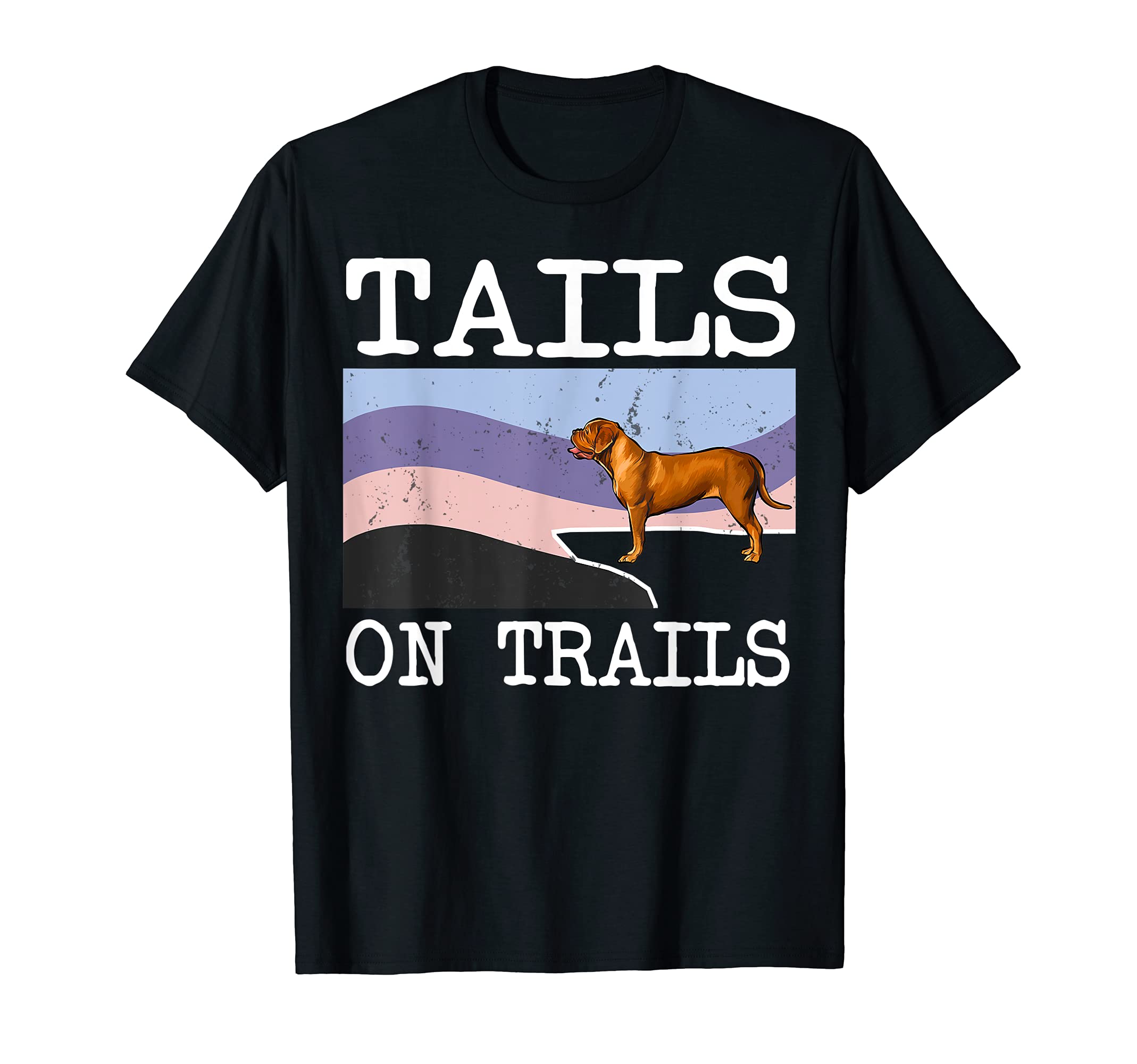 Dogues de Bordeaux Tails On Trails Funny Dog Hiking T-Shirt, Black