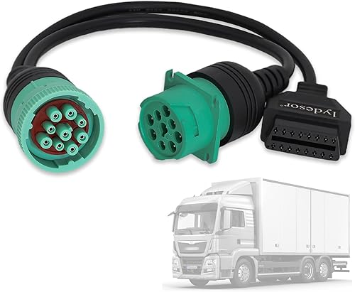 Cable adaptador macho J1939 de 9 pines a OBD 2, funciona con escáner de diagnóstico tipo 2 verde J1939 conector de diagnóstico, OBD a 9 pines J1939