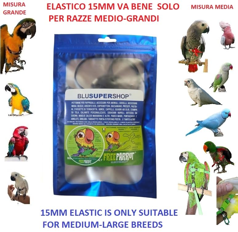 Pechera para loros elástica de 15mm con correa de 1m y hebillas intercambiables 2