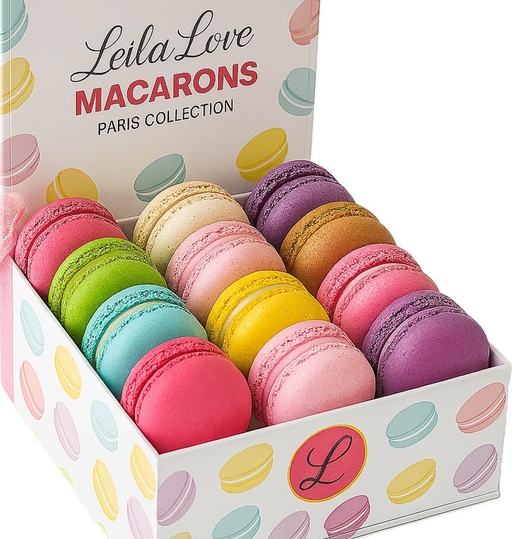Leilalove Macarons - 12 Gourmet Macarons dozen flavors - box may vary in colors