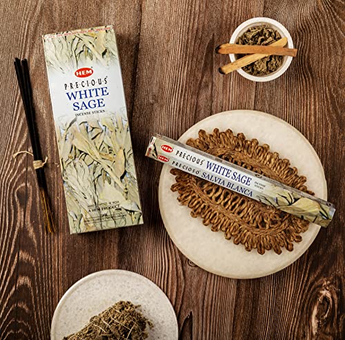 Image of Hem White Sage Incense Sticks for Pooja, Puja, Meditation & Daily Use - 100% Natural Fragrance | Pack of 120 | Herbal Scent for Positivity, Relaxation & Energy Cleansing | Burn Time: 20-25 Minutes