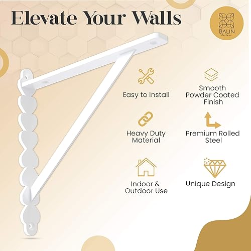 Miniatura 8 de Soporte de estante para estantes de 10 y 12 pulgadas - Paquete de 4 - Soportes decorativos de metal resistentes - Decoración rústica para el hogar -