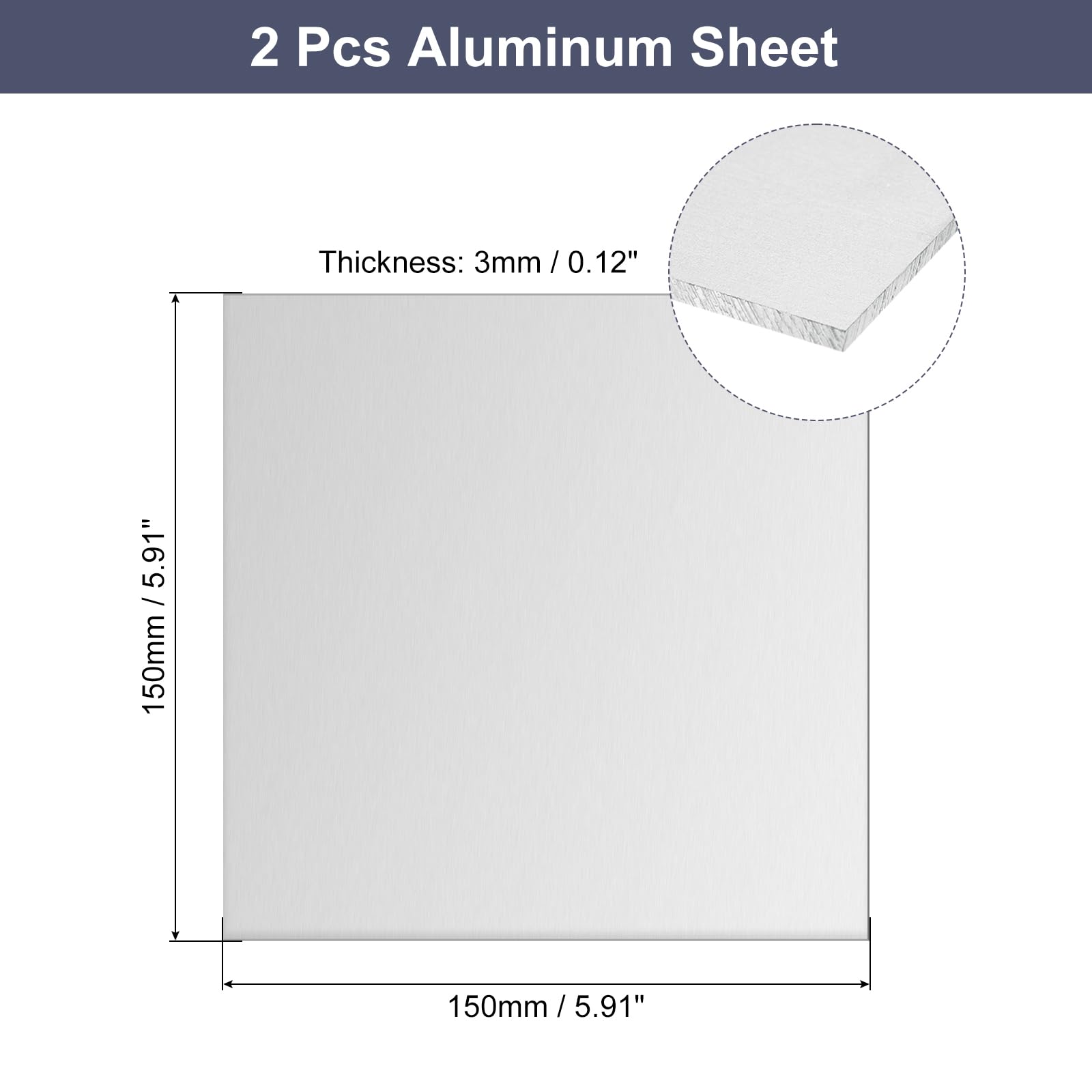 uxcell Aluminum Sheet, 2 Pcs 150mm x 150mm x 3mm Thickness Square 3003 Aluminum Plate for Industrial, Silver Tone