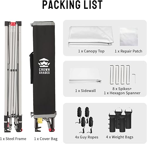 Miniatura 8 de CROWN SHADES - Toldo desplegable de 8 x 8 pies con 1 pared lateral, tienda de campaña de playa que se arma con solo presionar un botón, glorieta