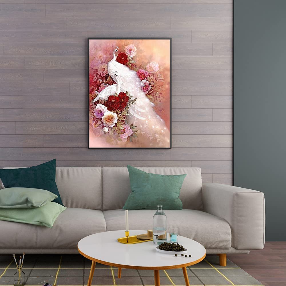 DIY Square 5D Diamond Painting Kit Completo per Pittura a Mosaico Kit per Pittura a Mosaico fai da te con Diamanti e Pavone Punto Croce icamo 40x50cm Decorazione Arte Artigianato per Casa e Pareti