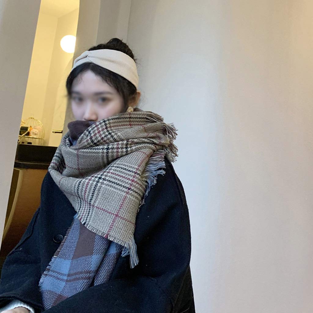 Damen-Winter-All-Match-Schal im koreanischen Stil, Retro-Gitter-Strickschal aus Wolle, um warm zu bleiben