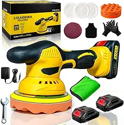 Lixadeira Roto Orbital 21V Recarregável 8 Velocidades Brushless 2 Baterias 14 Peças Automotiva Portátil Sem Fio Multiuso Profissional