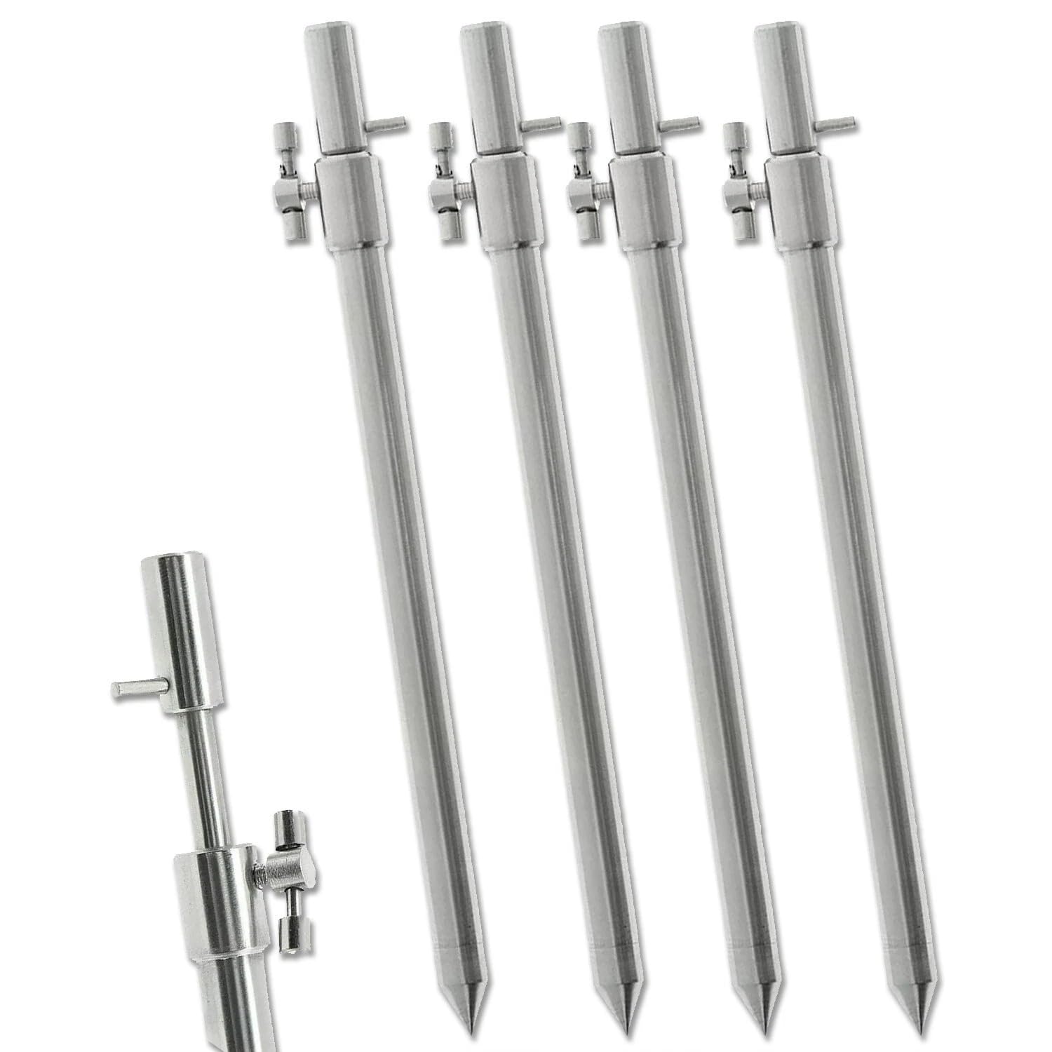 4X Fishing Bank Sticks Stainless Steel Set Extendable Sharp Point Easy Ground Insertion Universal Compatibility Various Sizes Option: 20-35, 30-50, 50-90, 75-120cm Carp Coarse Fishing (4X 20-35CM)