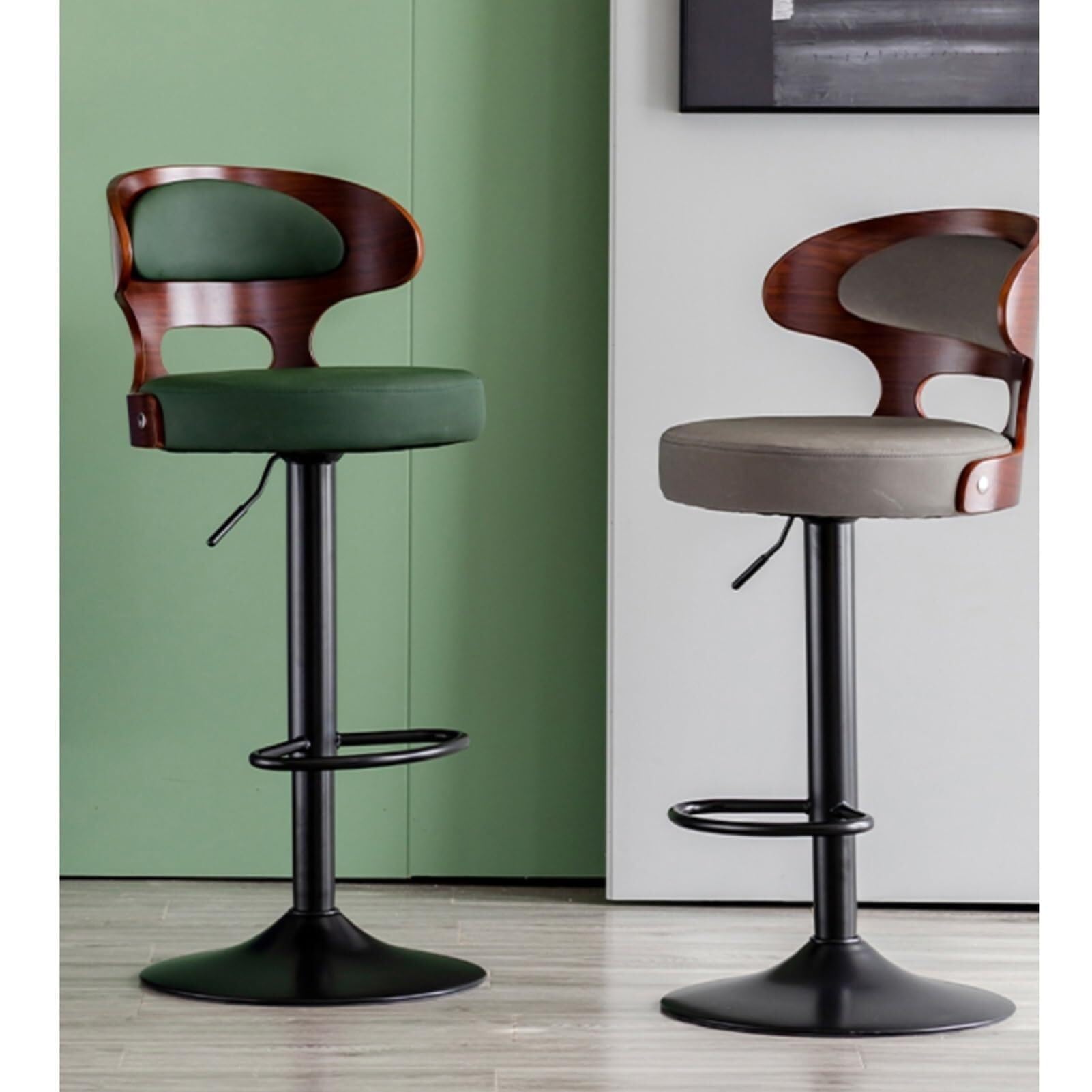 Taburetes de bar giratorios y regulables en altura, acolchados de piel sintética modernos, sillas para mostrador, isla cocina, bar casa y pub, beige algodón, 63-85 cm (Cotton Gray)