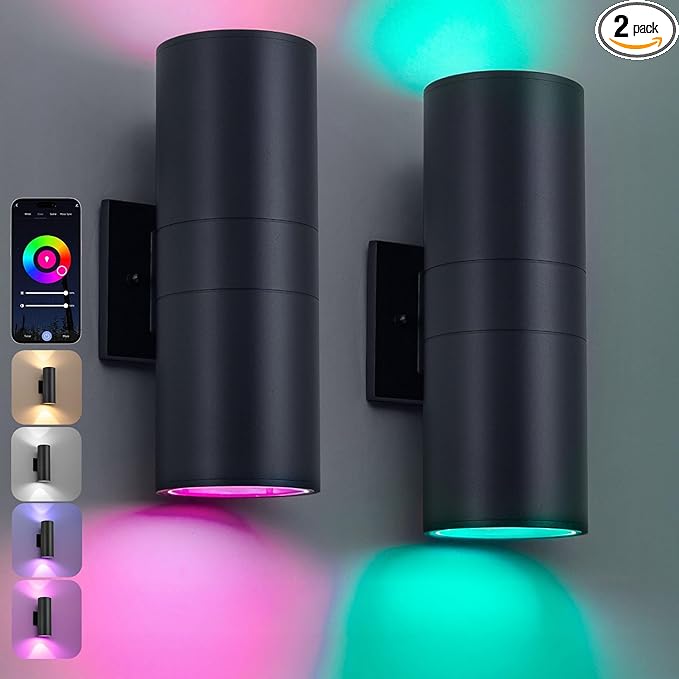 Nigaut Smart Outdoor Wall Lights, 30W Exterior/Interior Lighting Fixture Compatible with Alexa, IP65 Waterproof Up and Down Lights Outdoor for Porch Garden, 2.4 GHz Wi-Fi & App Control