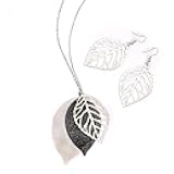 NVENF Leaf Earrings and Long Necklaces Set for Women Boho Gold-tone Multi Tiered Leaves Delicate Chain Dangle Necklace SimpleLeaf Statement Dangling Earrings