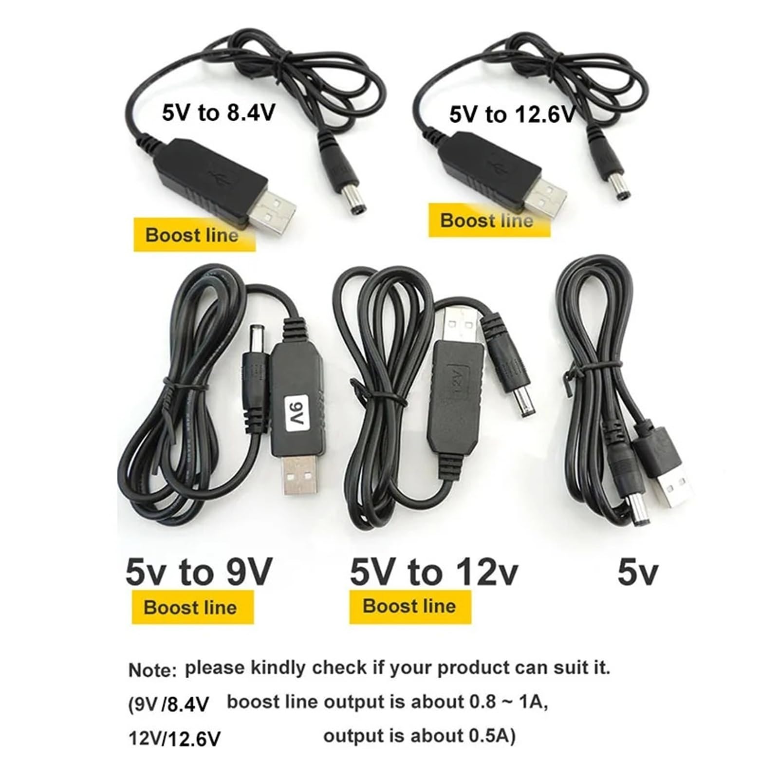 Kabel USB Step Up 5V-9V/12V Boost DC 5,5 x 2,1 mm wtyczka męska (12,6 V boost line)