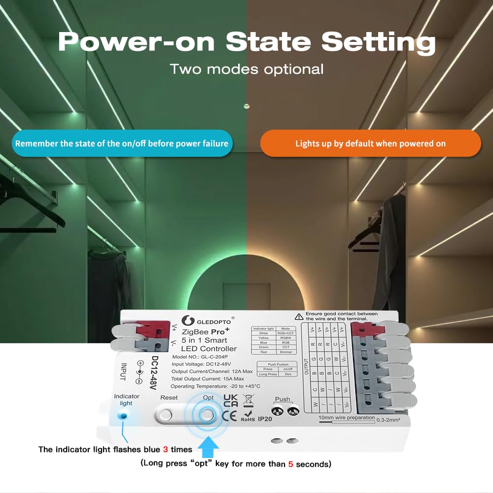 GLEDOPTO Contrôleur LED ZigBee3.0 Pro 5 Modes en 1 RGBCCT RGBW RGB CCT Dimmer DC 12-48V 15A Max PWM Dimming LED Strip Alexa Tuya