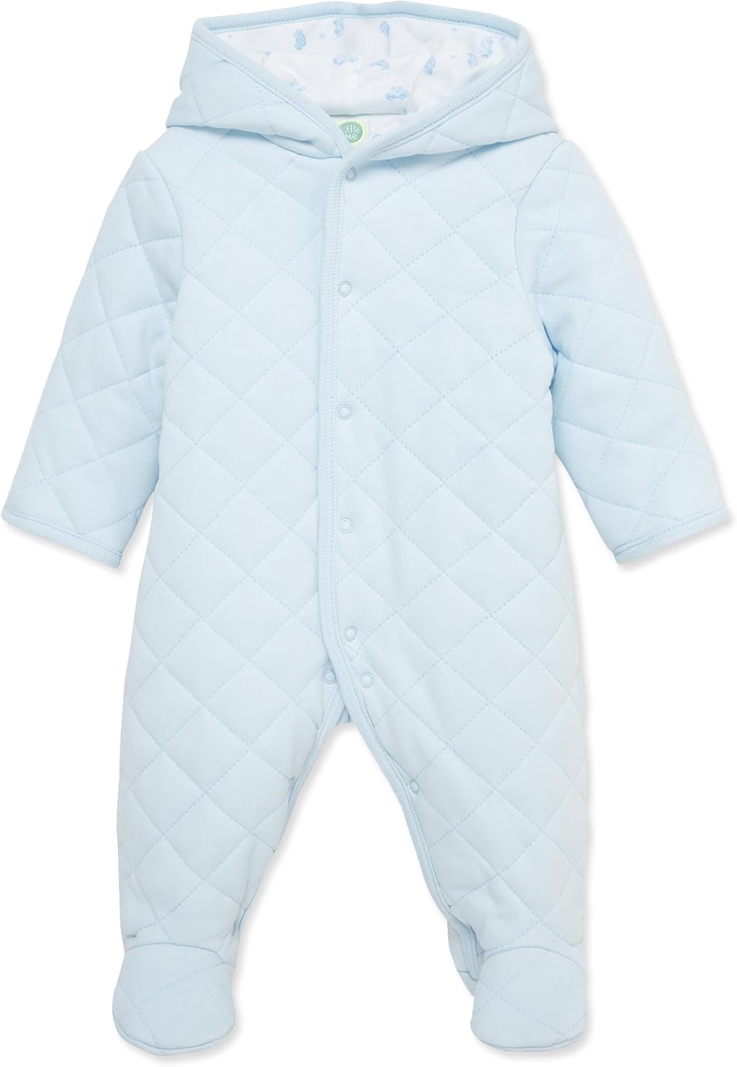 Little Me Clothes for Baby Boys’ and Girls’ Organic Cotton Quilted Velour Pram Snowsuit with Fold-Over Mitts, NB to 9 Months