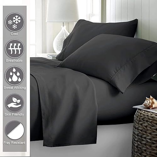 Miniatura 10 de Juego de sábanas California King de 4 piezas, sábanas de algodón de fibra larga de 400 hilos, ajuste fácil, bolsillos profundos, ultra suaves,