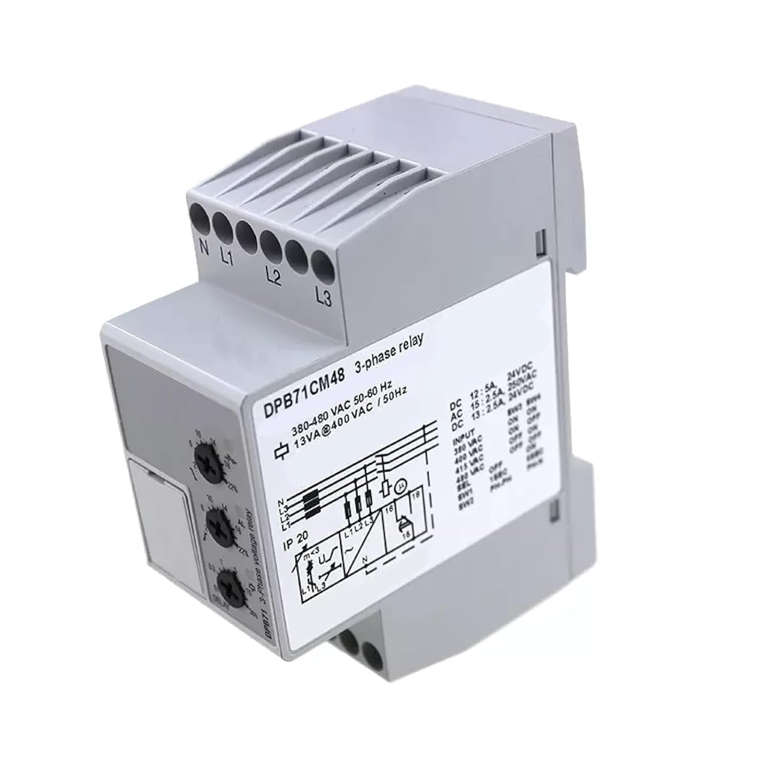 3-Phase Voltage Monitoring Relay DPB71CM48 for Over and Under Voltage and Phase Sequence Protection in DIN Rail Panels