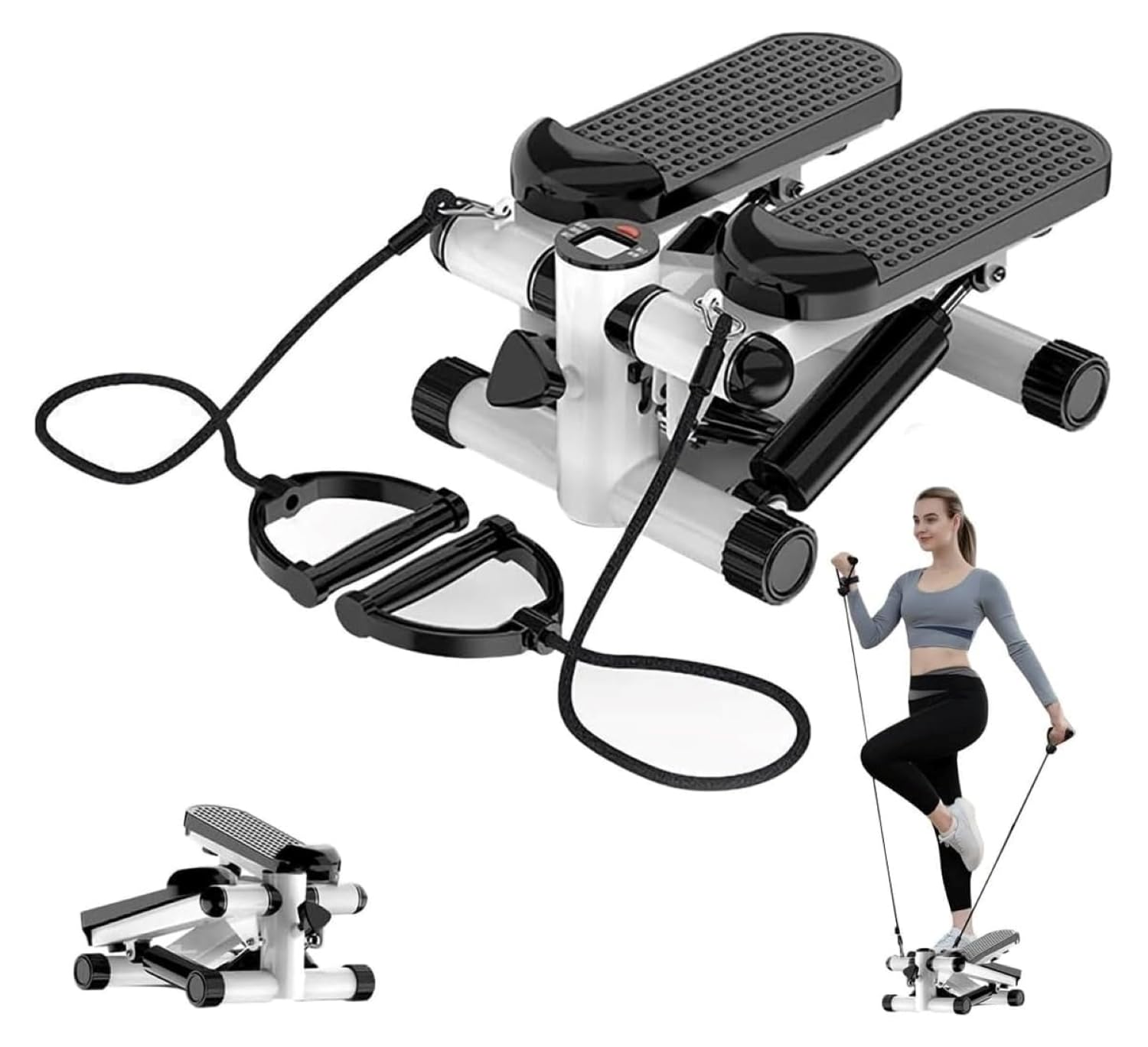 Portable 2-in-1 Mini Stepper Machine with Adjustable Resistance Bands, LCD Monitor,Legs, Thighs, Waist,Tone Your Buttocks, Cardio Exercise and 2 Bungee Cords for Home/Gym Workouts for All.(MULTI)-image-43