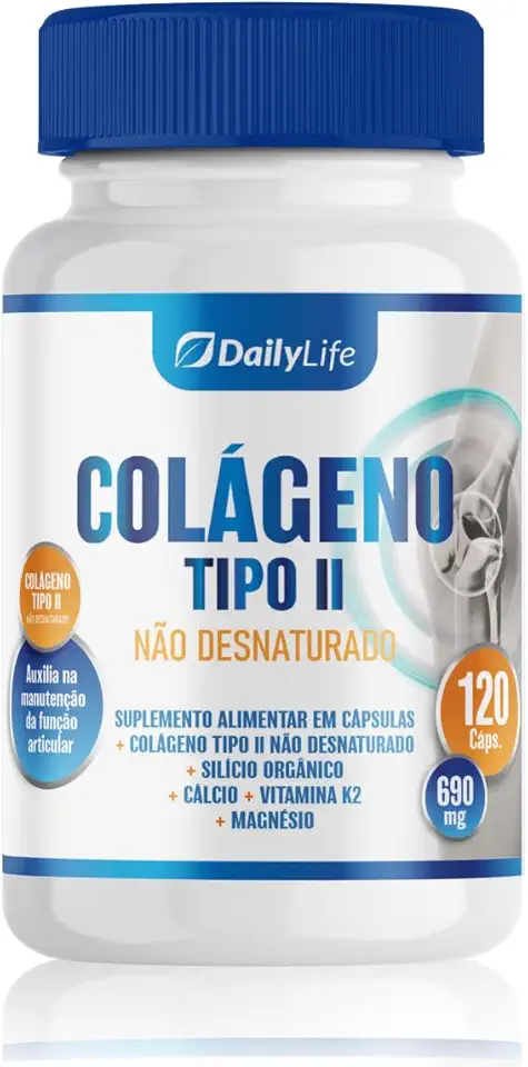 Colageno Tipo 2 Collagen 40mg + Vitamina Calcio Magnesio 120 Capsulas Suplemento Collagen Tipo 2 Para Articulação Daily Life