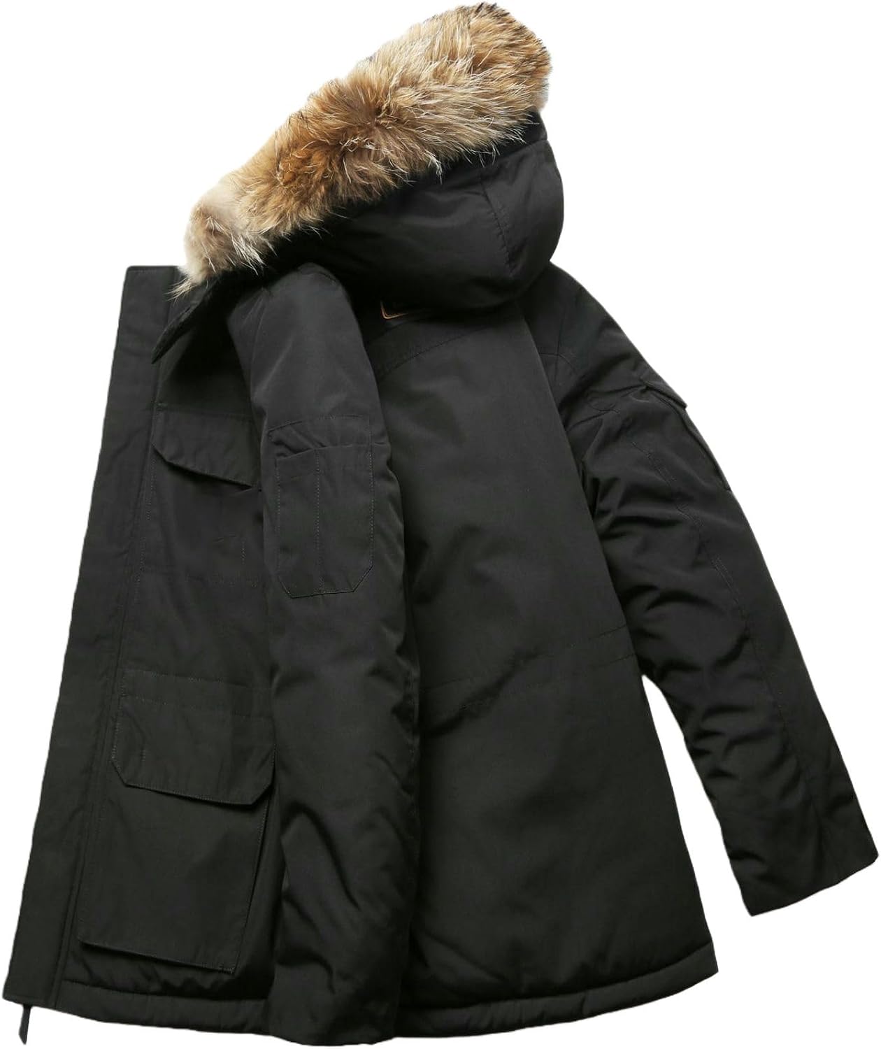 Men's Winter Detachable Hood Mid-Length Thick Work Jacket