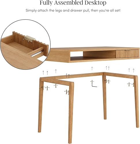 Vista 8 de Nathan James Jasper - Escritorio pequeño para oficina en casa con almacenamiento, escritorio bohemio con cajón y cubículo abierto, color marrón Nuez
