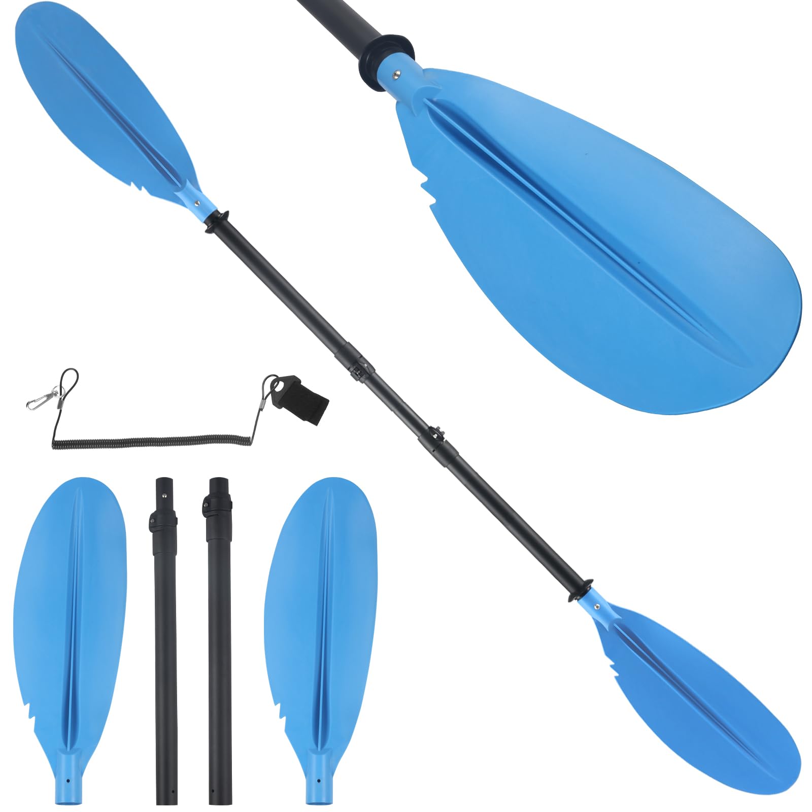 Kajak-Paddel, Kanu-Paddel, Boot, Ruder, Teleskop, mit Kajak-Paddel, Leine, Metallstange, Komfortgriffe, Blau