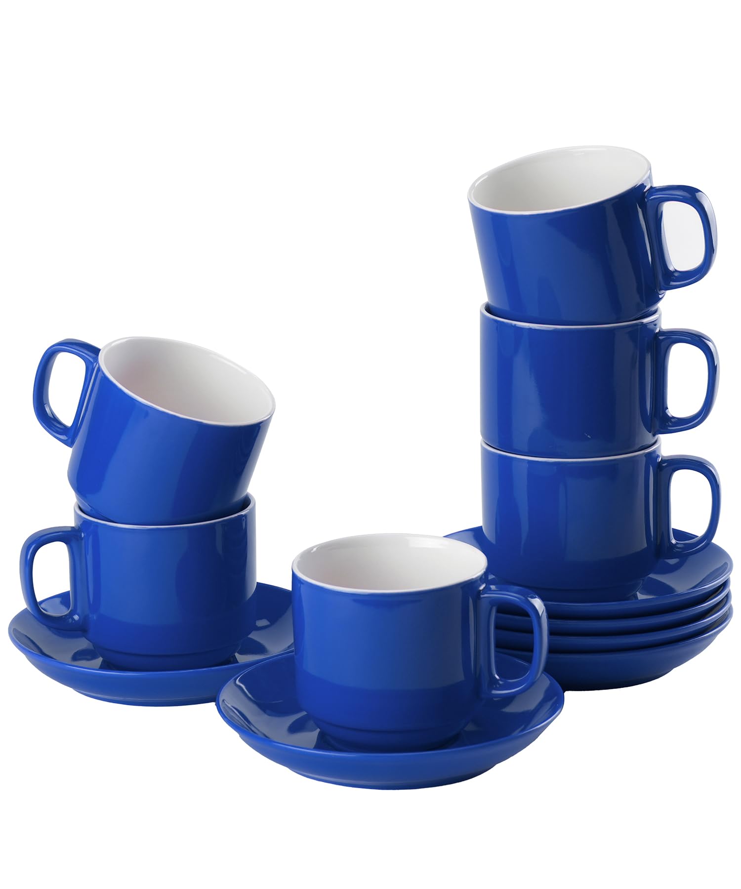 Amazon.com | BTaT- Stackable Coffee Cups with Saucers, Set of 6, 8