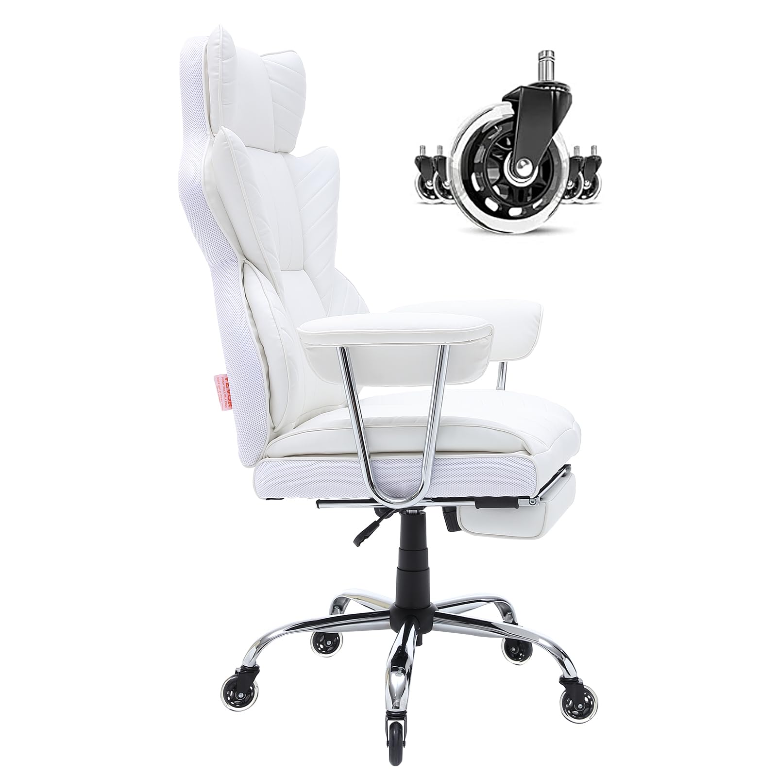 VEVOR Chaise de Bureau en Cuir PU Fauteuil de Direction Ergonomique avec Soutien Lombaire Réglable et Repose-Pieds Siège de Bureau Charge Maximale 159 kg Dossier Inclinable pour Gamer Bureau Maison