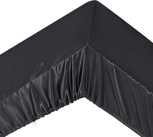 Miniatura 5 de Juego de sábanas de satén de 7 piezas tamaño Queen, juego de sábanas de satén negro sedoso de lujo con 1 sábana bajera de bolsillo profundo, 1