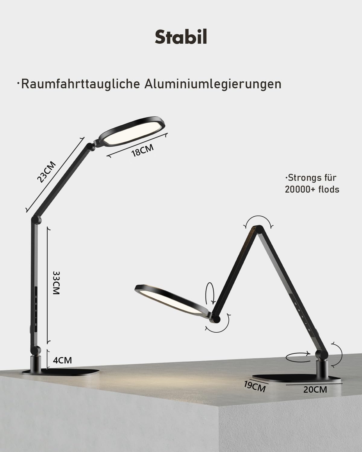 LitONES Schreibtischlampe LED Dimmbare, Augenschutz tageslichtlampe schreibtisch mit 3 Farbmodi und Touch-Steuerung/Memory-Funktion,15W Schwenkarm Bürolampe mit Stecker,Schwarz
