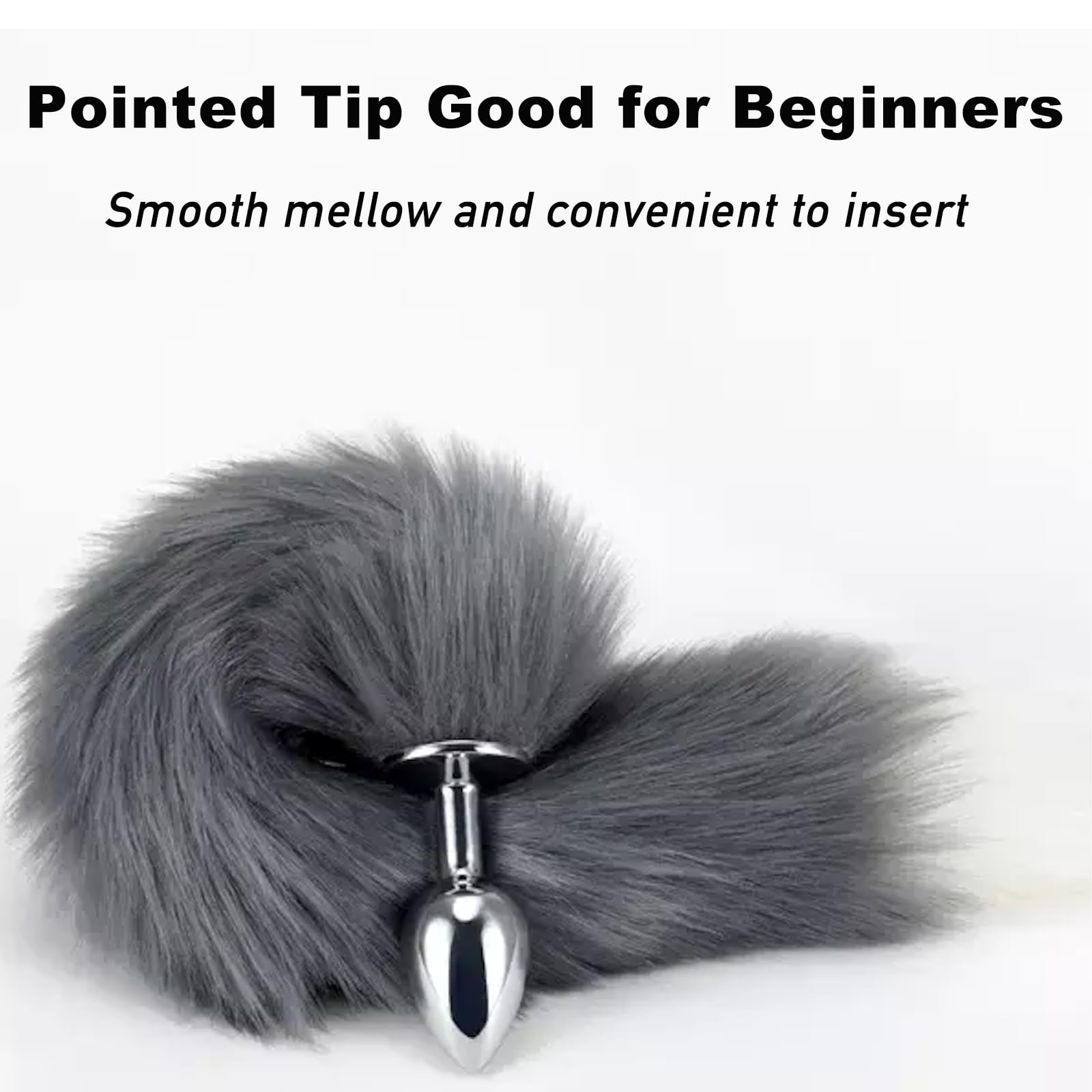Tail Plug Anal Butt Plug, Butt Plug Faux Fur Tail Anal Sex Toys Buttplug Wolf Tail Toys Stainless Steel But Plug Butt Toys Sex Toys for Women Cosplay Adult Sex Toys for Women Men Couple (Grey)