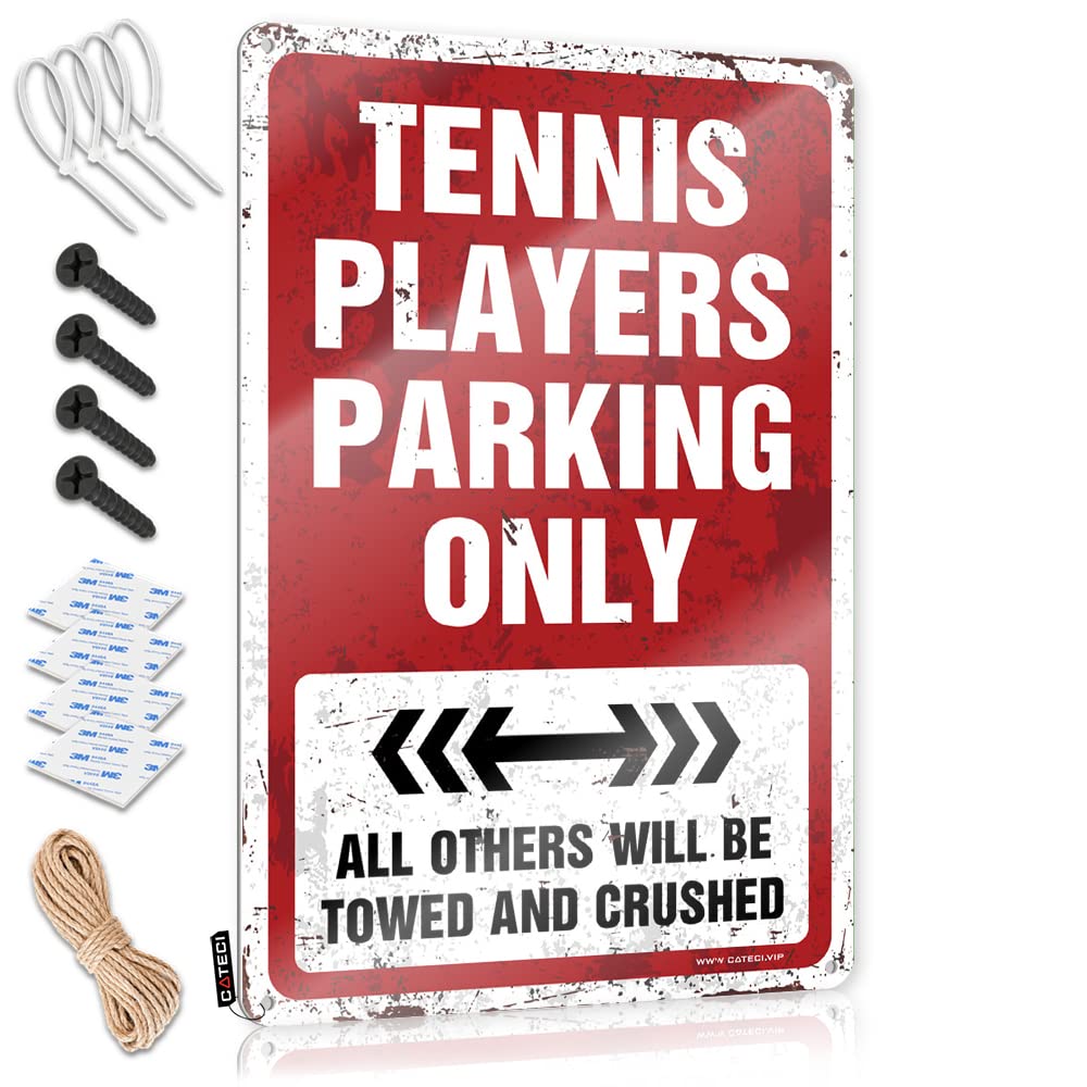 KRAZMURONGD Warning Tin Sign Funny Garage Signs For Men Tennis Players Parking Only Tin Sign(30X40CM)