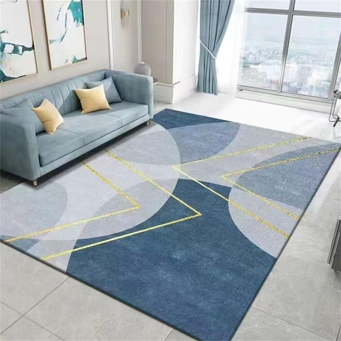 Tapis de balcon 160x230cm bleu idéal pour un salon moderne et chaleureux