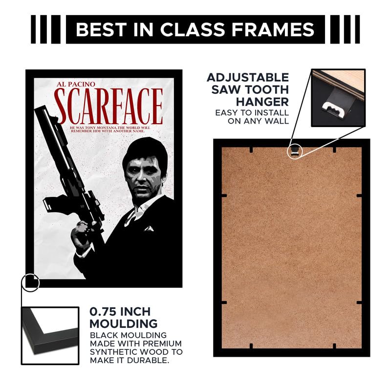 Image of Vintage Crime Movie Style Premium Framed Wall Poster (12x18 Inch) | Black & White Gangster Wall Art with Gun | Retro Noir Decor for Man Cave, Bedroom, Office, Bar & Entertainment Room | Ready-to-Hang Frame