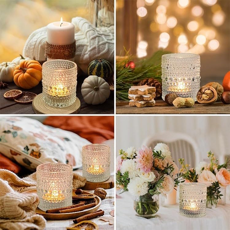 25 Pack Vintage Votive Candle Holders, Clear Glass Candle Holder for Birthday Shower Wedding Christmas Candle, Tea Light Candles Holder for Home Table Centerpieces Decor
